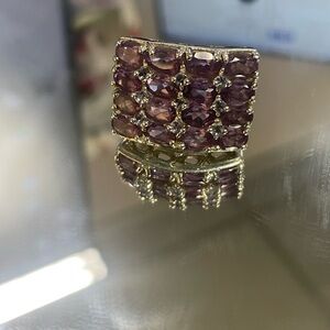 HP Gold Ring with Purple Amethyst Gemstones in a Gorgeous Fine Thailand Silver